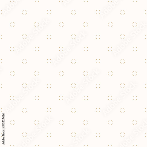 Golden minimalist vector seamless pattern. Simple floral geometric texture. Abstract luxury minimal background with small flower shapes, dots. Elegant repeat design for decor, print, wallpaper, fabric
