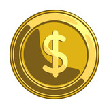 Gold coin with a dollar sign flat design.
