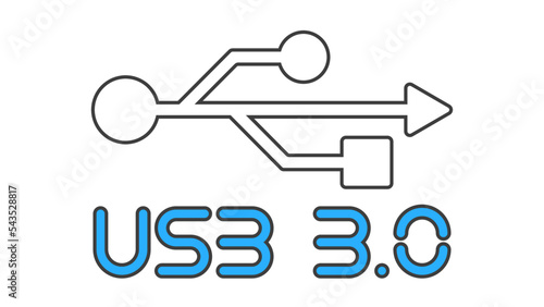 Symbol USB icon with blue inscription USB 3.0