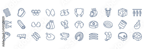 Meat and Non veg food, including icons like Bacon strips, Beef, Caviar, Chicken breast and more. vector illustrations, Pixel Perfect set