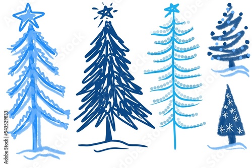 Cute Fun Handrawn Christmas  Trees with Child like appeal and look great for ads, Charlie Brown Tree,  logos, packaging, iconic styles modern and cheerfu;