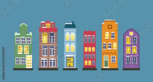 Set of winter colorful houses. Christmas comfort