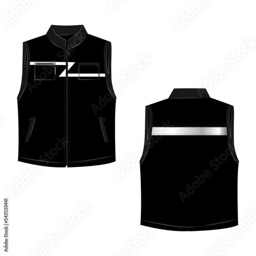 Black vest illustration. Black sleeveless puffer jacket
