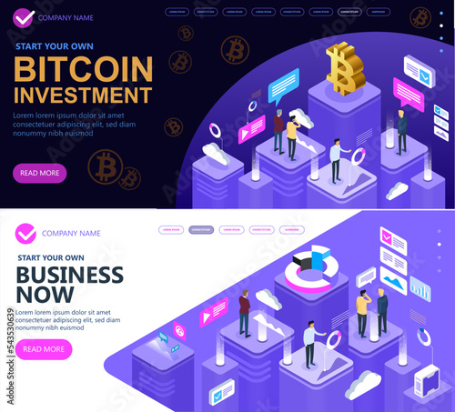 Concept of a modern business site, Marketing and finance vector isometric concept, Business people working together and developing a successful business strategy