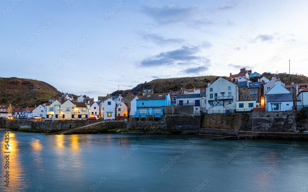View of Staithes, a seaside village in the borough of Scarborough in North Yorkshire, England