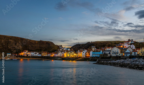 View of Staithes, a seaside village in the borough of Scarborough in North Yorkshire, England