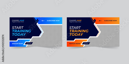 Gym fitness training exercise youtube thumbnail design for any videos and web banner template, Customizable Gym Video cover photo design for social media.