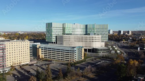 Aerial view of a large hospital and medical complex in Calgary, Alberta