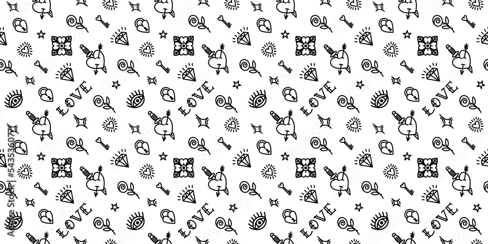monochrome Old School Style Pattern for Valentine's Day. monochrome Old School Style Pattern for Valentine's Day.