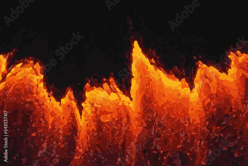Vector lava texture. Volcanic realistic pattern. Red and black flame background. Abstract burn horizontal banner. Hot magma illustration