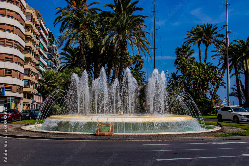 fountain in the city center of Alicante on a warm summer holiday day