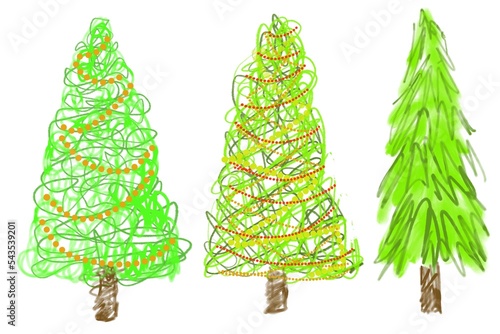 Cute Fun Handrawn Christmas  Trees with Child like appeal and look great for ads, Charlie Brown Tree,  logos, packaging, iconic styles modern and cheerfu;