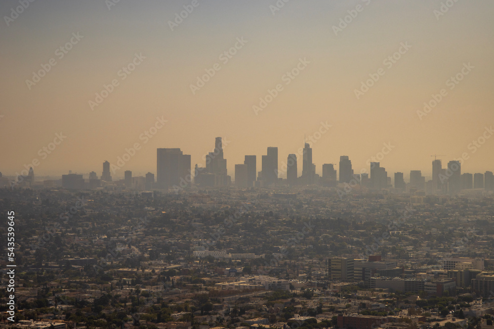 Smoggy and gloomy city skyline