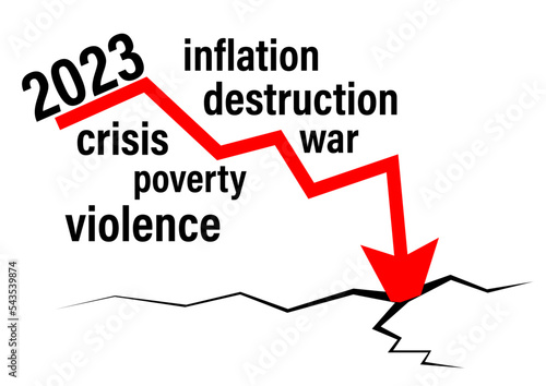 Descending arrow as symbol for the 2023 global crisis 