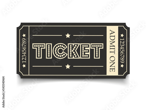 Vector ticket isolated isolated on white background. Cinema, theater, concert, play, party, event, festival black and gold ticket realistic template set. Ticket icon for website.