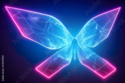 Metaverse, Web3 and Blockchain Technology Scene. Futuristic Background. Included with Elements of Butterfly, Rock, 3d, Graphic and Neon Light. Conceptual Photo photo