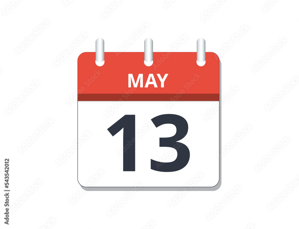 May 13th calendar icon vector. May 13th calendar icon vector.