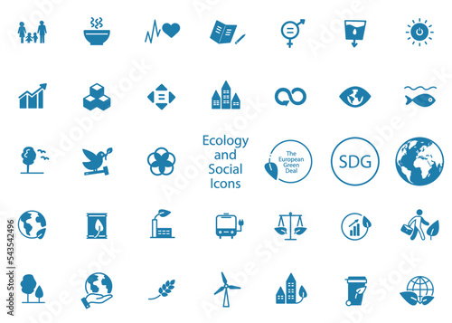 Set of ecology and social isolated icons. Agenda 2030. Vector illustration EPS 10