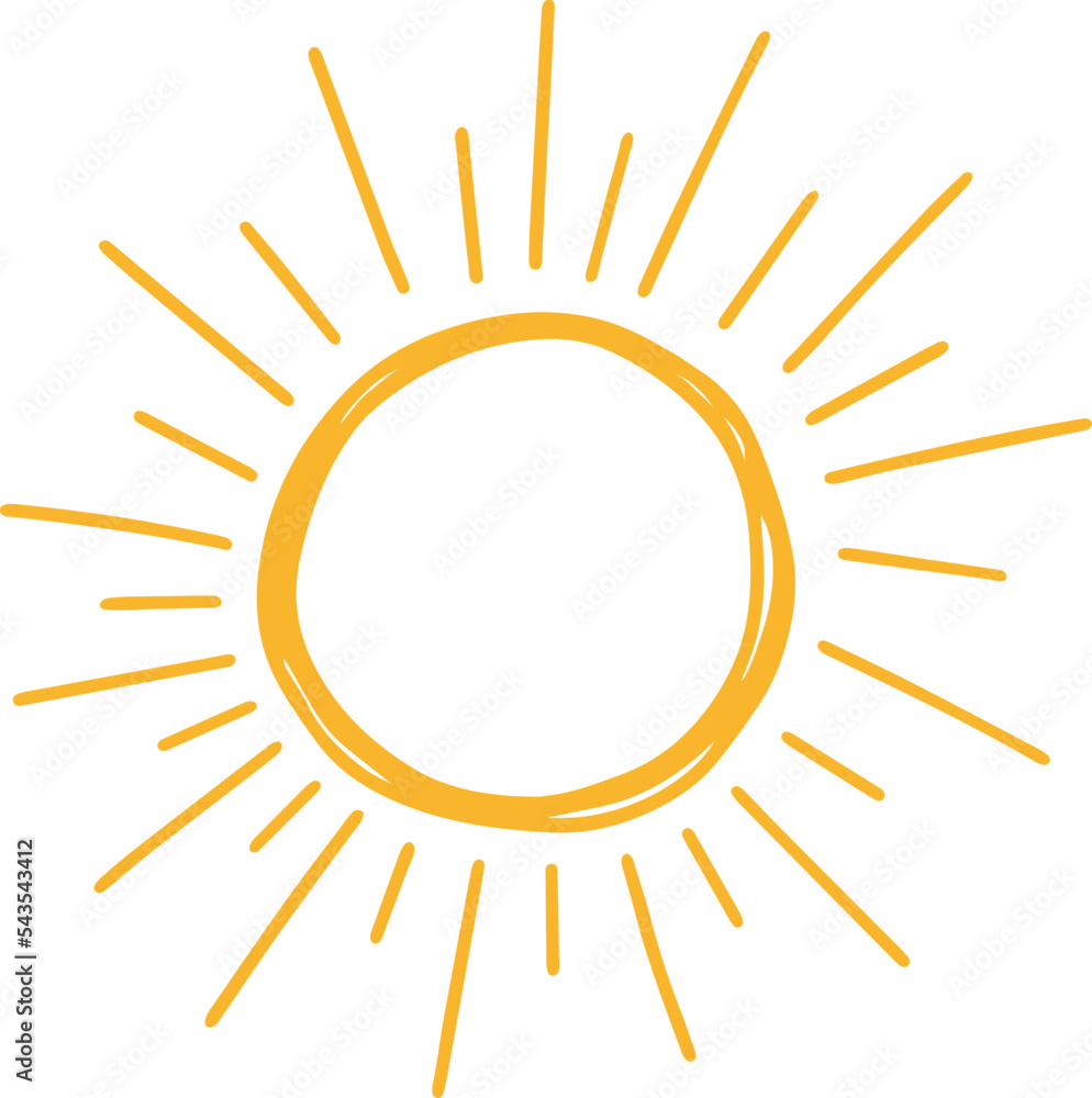 Sun doodle. Hand drawn vector illustration isolated on white background