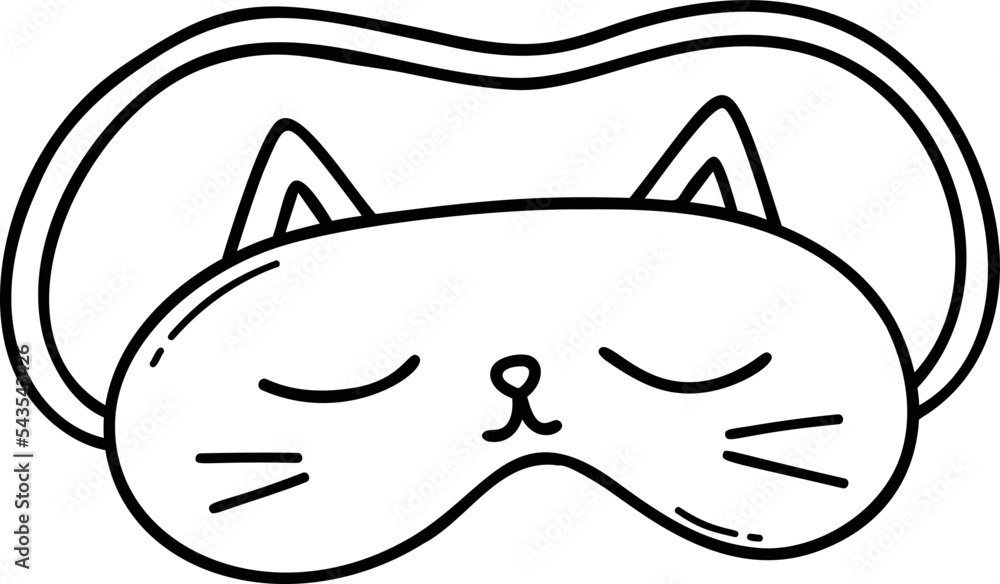 Sleep mask doodle. Cat eye mask in sketch style. Hand drawn vector