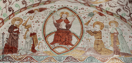 Fotografi Jesus Christ sits on the rainbow on the judgment day