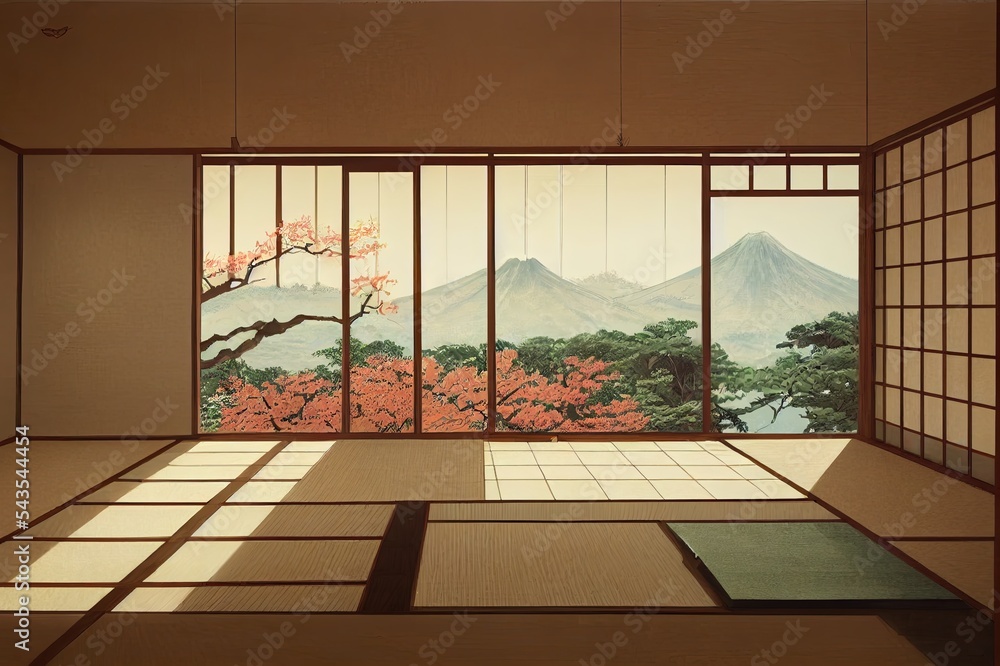 Japanese living room with garden view Japanese living room with garden view