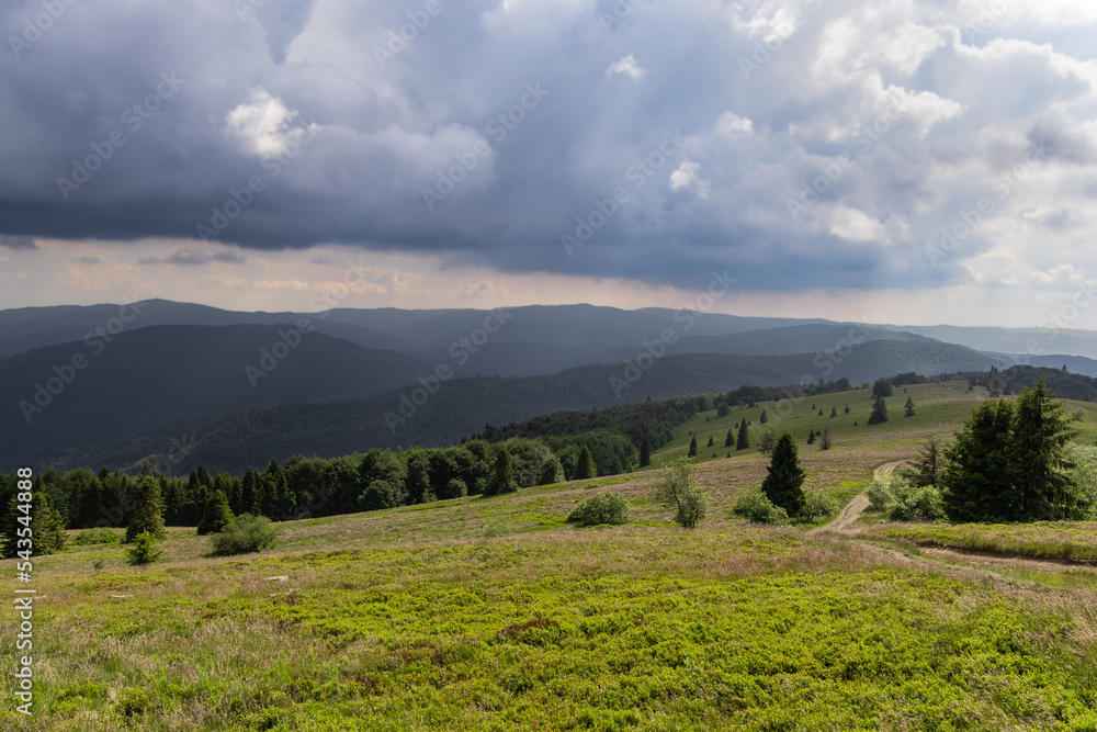 Stumorgowa clearing in the Island Beskid during cloudy weather.