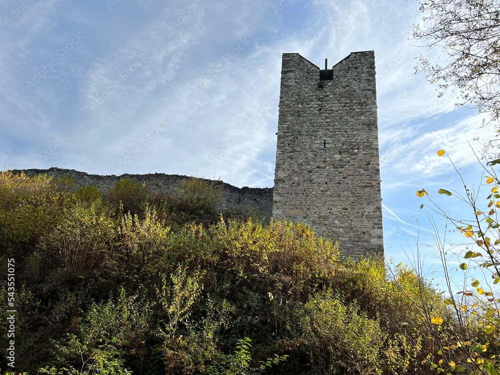 Jörgenberg Castle (Joergenberg Castle) or Casti Munt Sogn Gieri (Burgruine Munt Sogn Gieri), Waltensburg - Canton of Grisons, Switzerland (Kanton Graubünden, Schweiz)