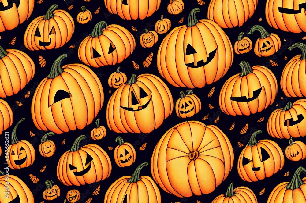 Halloween seamless pumpkins and witch hat and ghost pattern for fabrics and wrapping paper and clothes print and notebooks and accessories and party Halloween seamless pumpkins and witch hat and ghost pattern for fabrics and wrapping paper and clothes print and notebooks and accessories and party