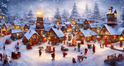 The winter Christmas village is a beautiful sight. The snow is freshly fallen and the houses are covered in a blanket of white. The streets are empty, except for a few well-wrapped pedestrians braving