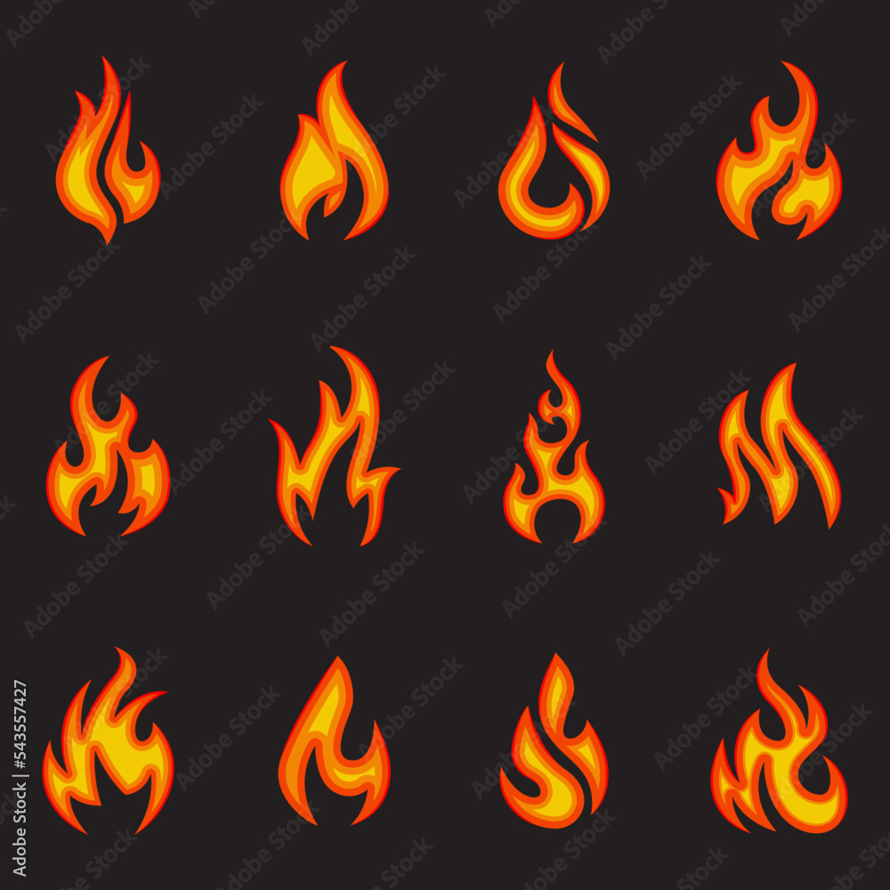 Vector Fire Flame Icon Set In Flat Style Vector Fire Flame Icon Set In Flat Style