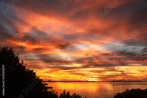 Sunset sunlight at bay seascape