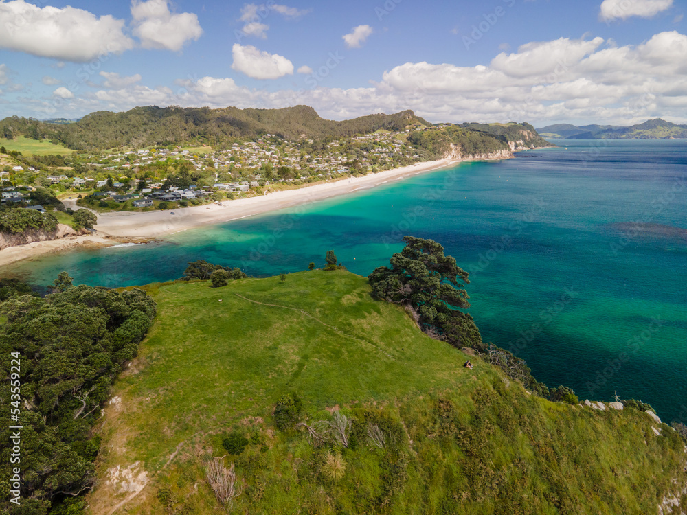 Clifftop scenic lookout over Hahei, New Zealand Clifftop scenic lookout over Hahei, New Zealand
