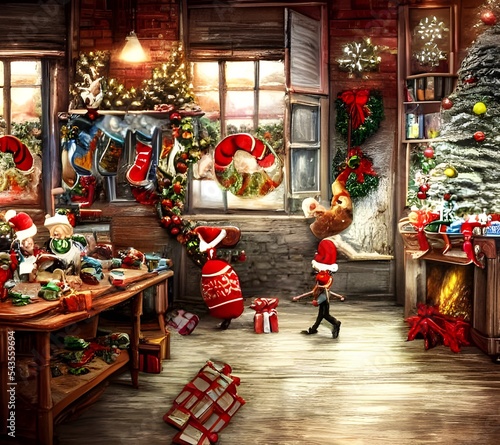 It is Christmas time and the toy factory is in full swing. The elves are busy at work making all kinds of toys for boys and girls around the world. It is a flurry of activity with everyone working tog