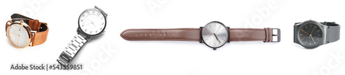 Valokuva Set of stylish male wrist watches on white background