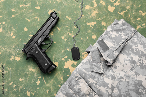 Military uniform, tag and g...