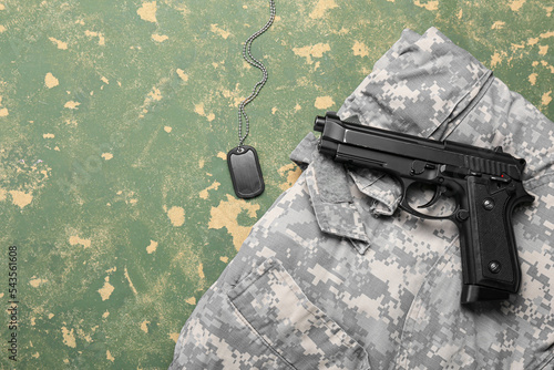 Military tag, gun and unifo...