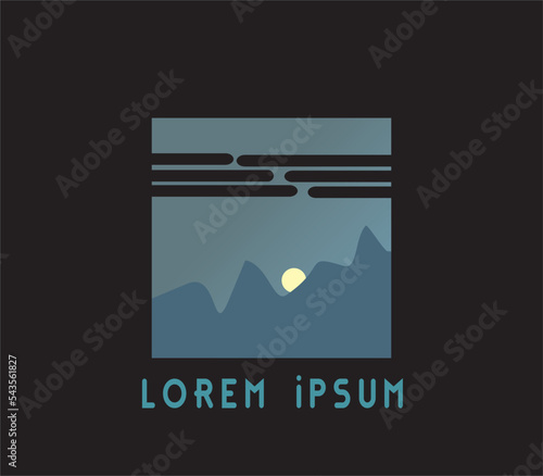 Vintage Mountain And Moon Logo Simple Modern Design vector
