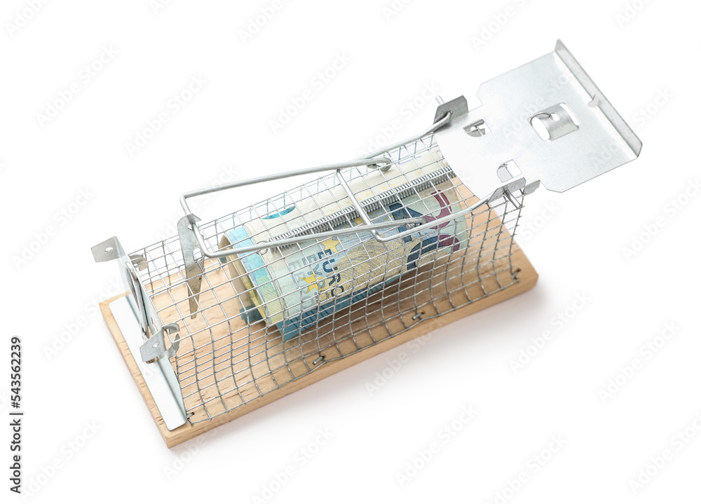 Mousetrap with money on white background Mousetrap with money on white background