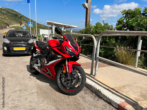 Sport motorbike parked on c...