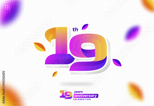 Number 19 logo icon design. 19th birthday logo number. anniversary 19