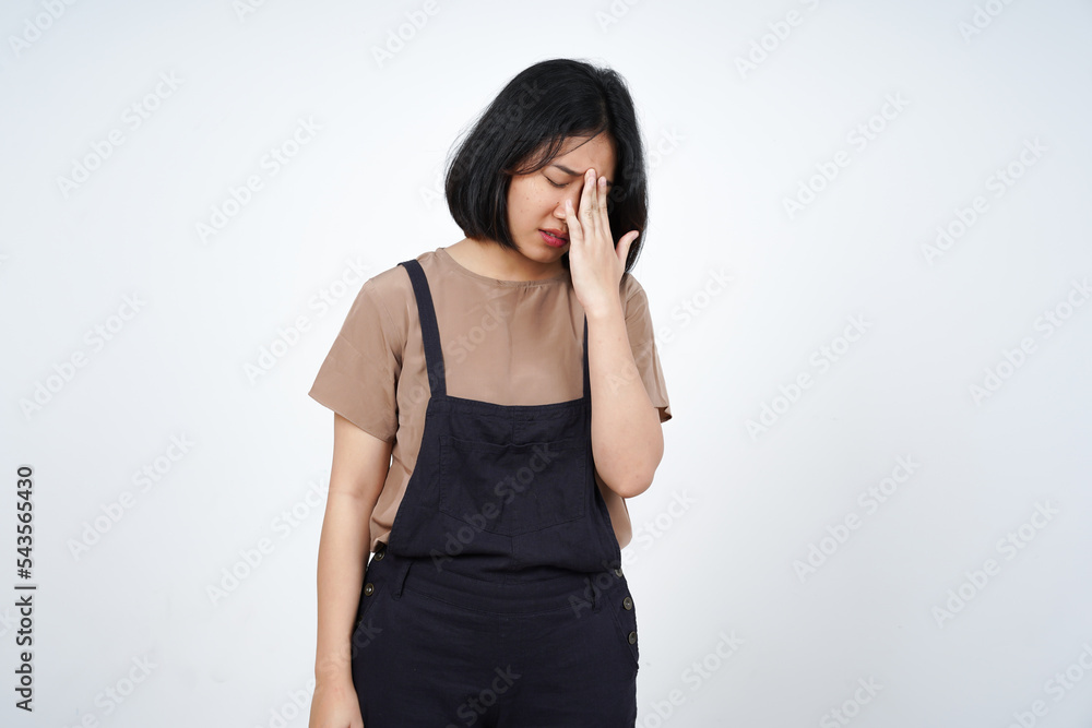 Suffering Headache Gesture of Beautiful Asian Woman Isolated On White Background Suffering Headache Gesture of Beautiful Asian Woman Isolated On White Background