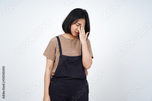 Suffering Headache Gesture of Beautiful Asian Woman Isolated On White Background © Sino Images Studio
