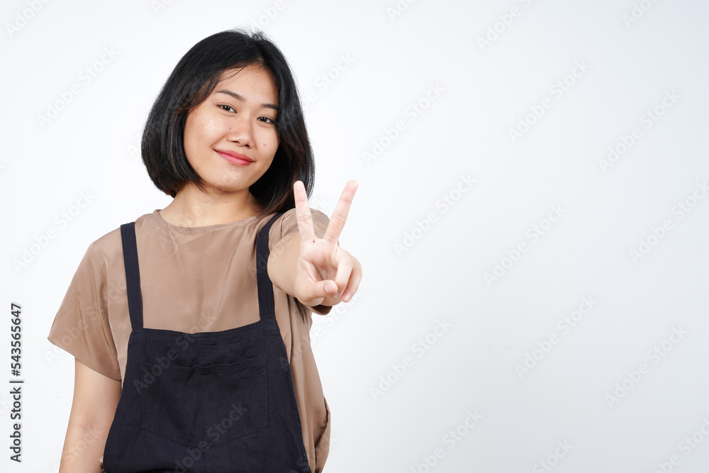Showing Peace Sign of Beautiful Asian Woman Isolated On White Background Showing Peace Sign of Beautiful Asian Woman Isolated On White Background