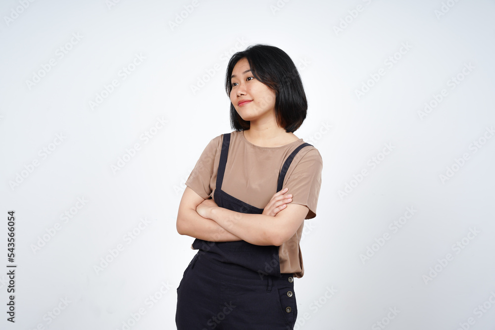Folding arms Smile and Looking away of Beautiful Asian Woman Isolated On White Background Folding arms Smile and Looking away of Beautiful Asian Woman Isolated On White Background