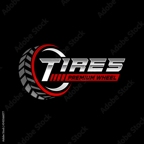 Tires logo design template, silhouette wheel vector illustration.
