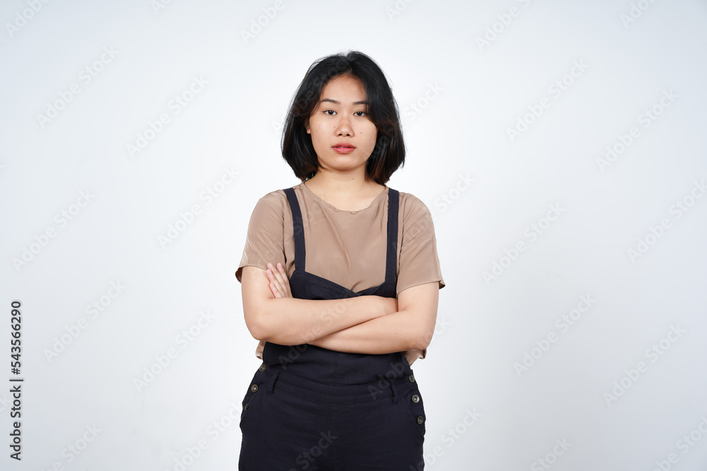 Folding arms with Angry Face Expression of Beautiful Asian Woman Isolated On White Background Folding arms with Angry Face Expression of Beautiful Asian Woman Isolated On White Background