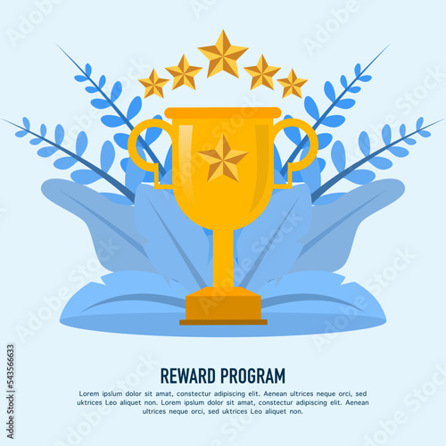 competition cup. gold trophy award winning program big achievement yellow bowl excellence award customer loyalty marketing program flat vector illustration