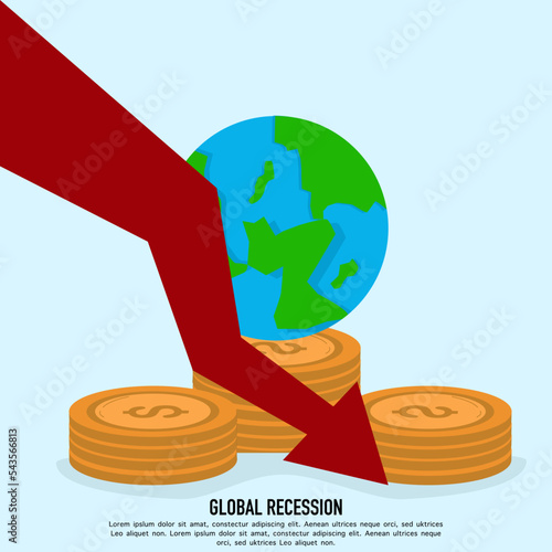 the concept of financial crisis. The concept of a small person who went bankrupt. distressed businesses see markers fall. corporate bankruptcy. A graph with a falling arrow indicates an economic colla