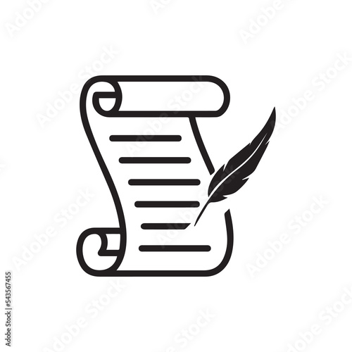 Writing on scroll with quill pen or historical line art vector icons for games and websites
